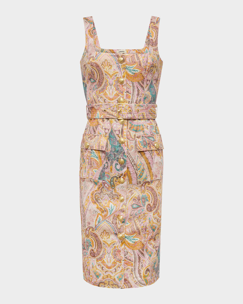 Western Paisley Idy Button-Front Tank Dres
